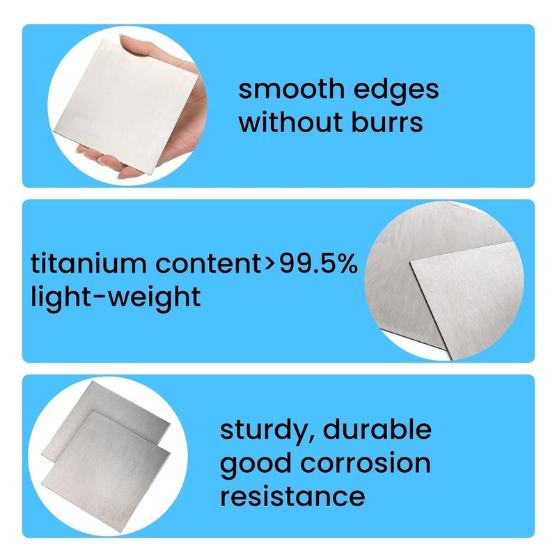 Tlence 4 Pack Titanium Plate Sheets, 4" x 4'' x 0.04" Titanium Metal Sheet, 1mm Thick TA1 Alloy Plates for Metalwoking DIY Craft - Image 4